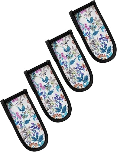 4 fundas de mango de hierro fundido floral de primavera, soportes para ollas para cocina, acuarela, colorido, verano, botánico, mango caliente,