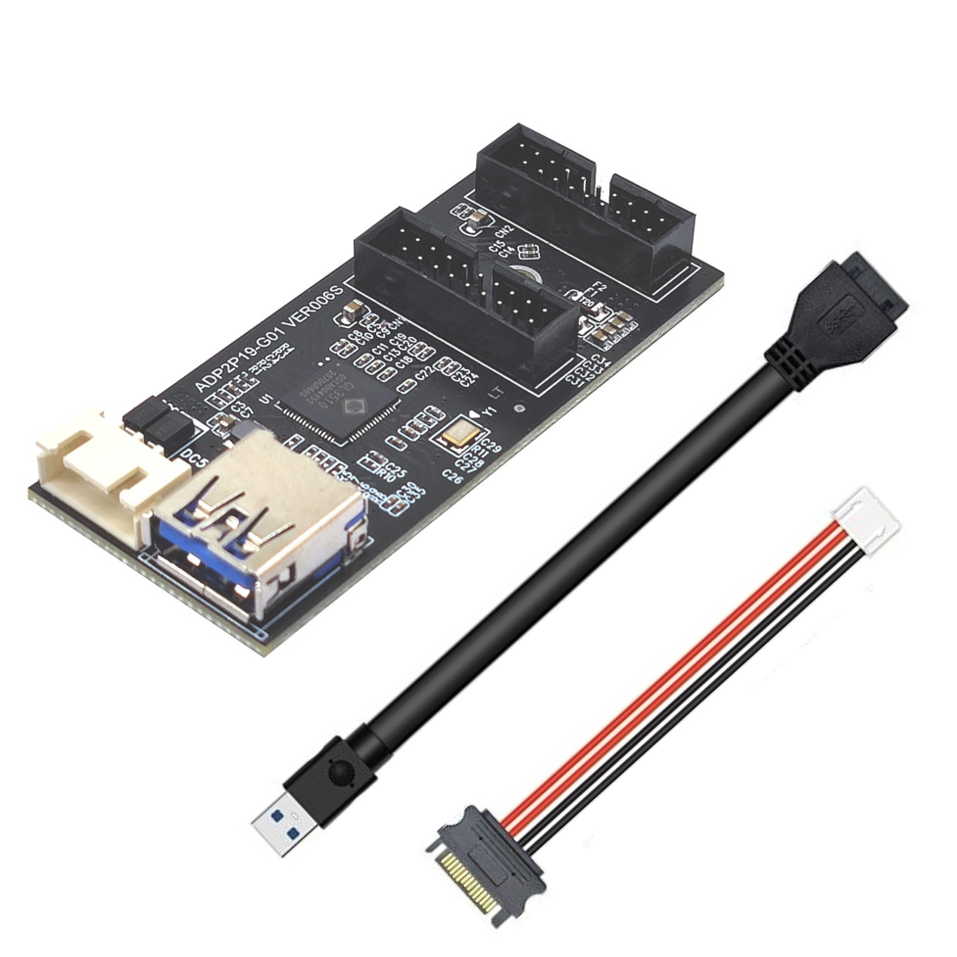 USB 3.2 to 19Pin Expansion Card, 19PIN to 19PIN Expansion Card USB Type-A Adapter Motherboard Hub Adapter
