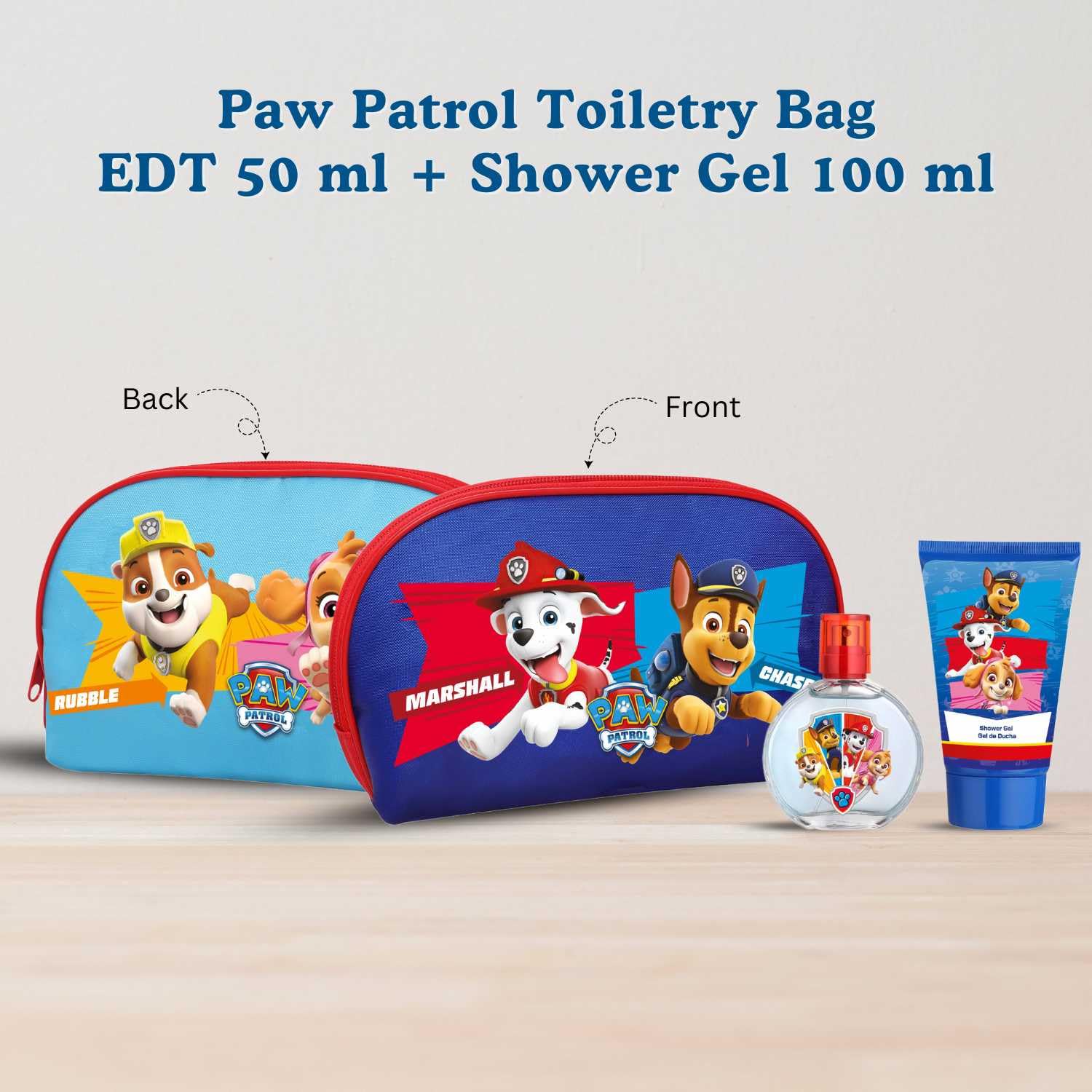 Trousse de toilette Paw Patrol pour enfants, comprend une eau de toilette (50 ml) et un gel douche (100 ml), végétalien et testé dermatologiquement, idéal pour Noël, un anniversaire ou pour un usage