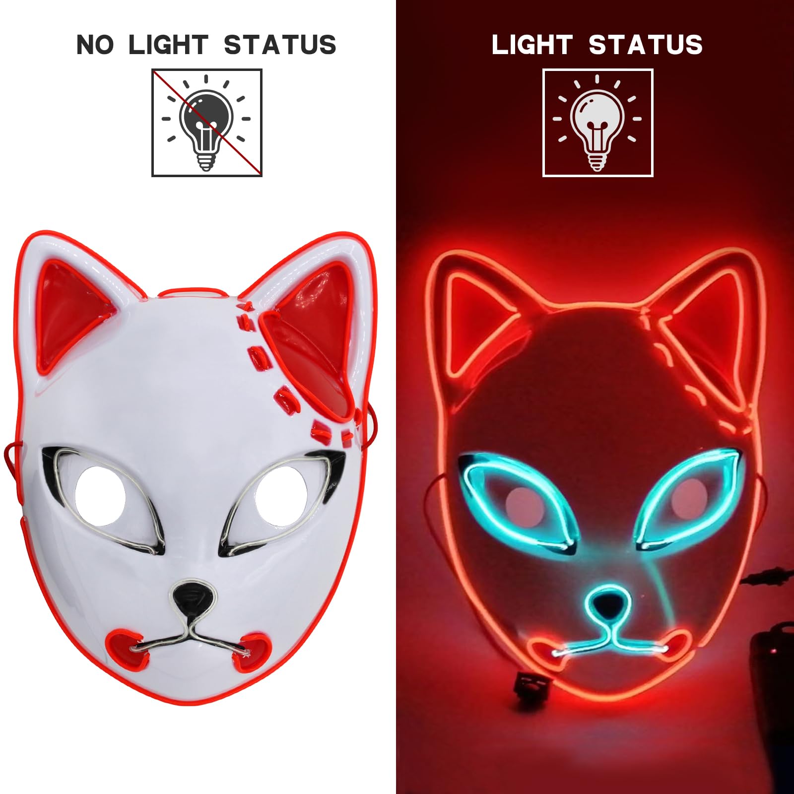 Halloween Mask with LED Lights - Scary Light-Up Mask for Costume Parties Cosplay, Masquerade & Carnival Festivals (white B) - Image 2