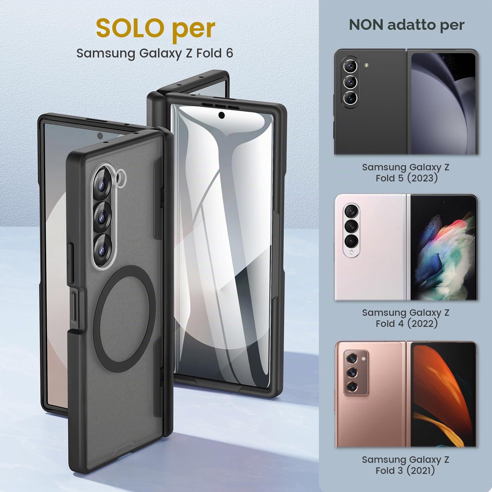 Caka Custodia per Samsung Galaxy Z Fold 6, compatibile con Magsafe, protezione con cerniera, protezione schermo HD integrata, sottile, traslucida, dura, antiurto, magnetica, nera