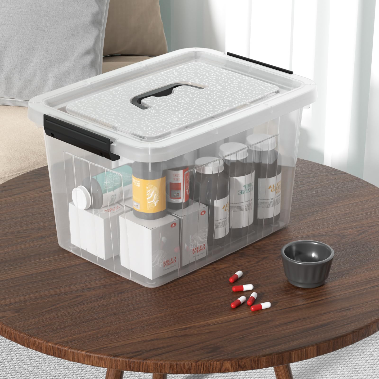 Cajas de almacenamiento de plástico transparente de 10 cuartos de galón con asa, paquete de 4 contenedores de almacenamiento de plástico transparente con tapas