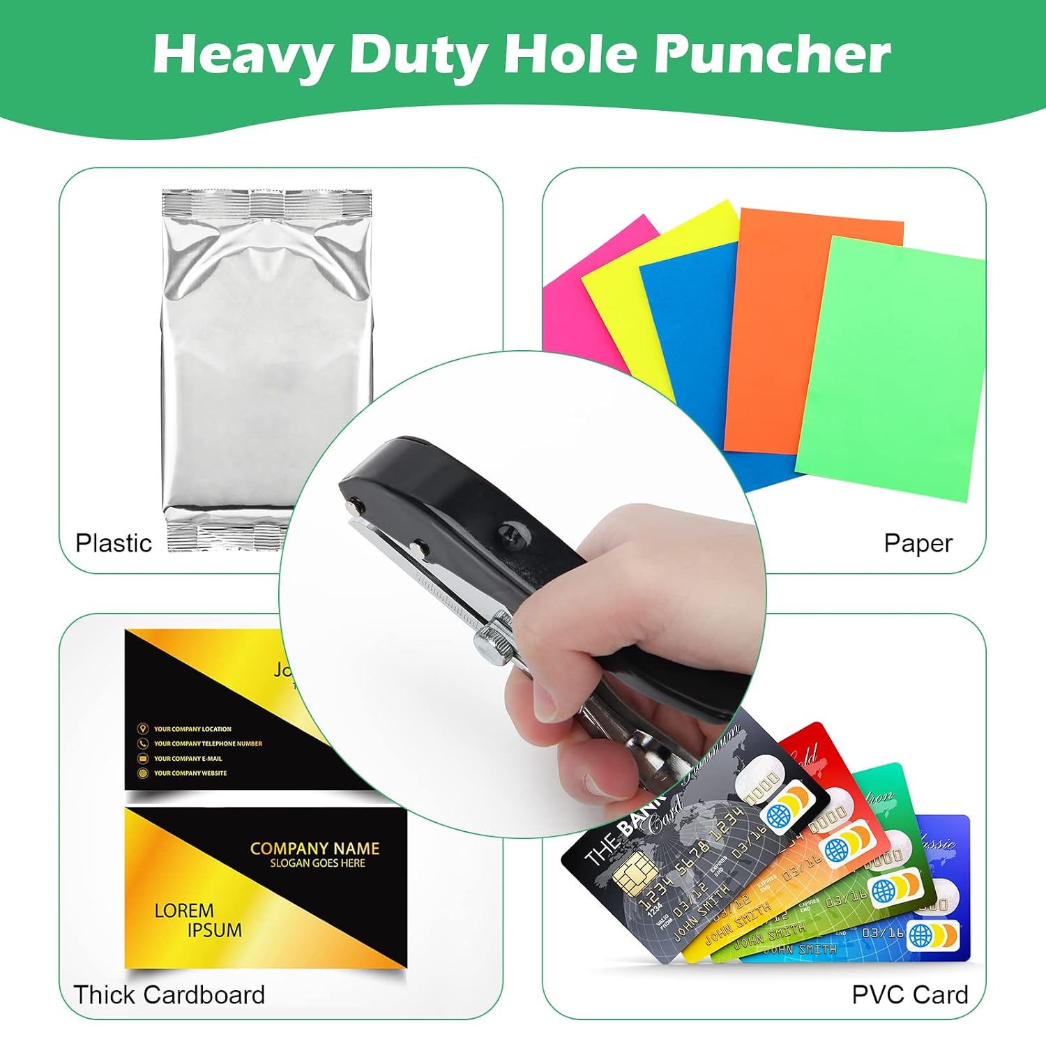 3/8 Inch Single Hole Punch, Windspeed 10 MM Circle Heavy Duty Portable Paper Hole Puncher for Paper Crafts with 5 Pcs Colors Self-Adhesive Stickers