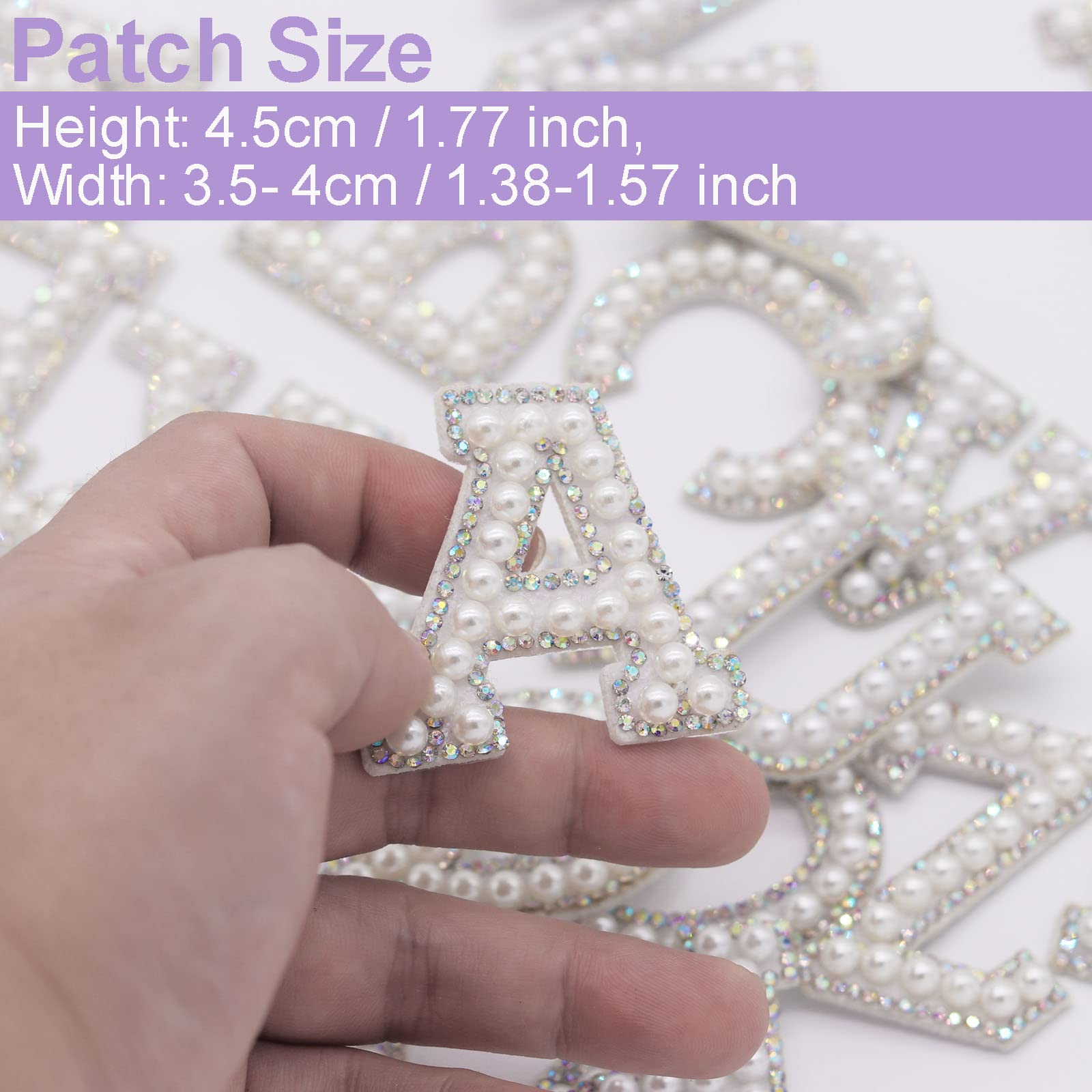 Winrase A-Z Letter Iron-On Patches - Rhinestone & Pearl Alphabet For Clothing, Hats, Bags (Full Set) - View #5
