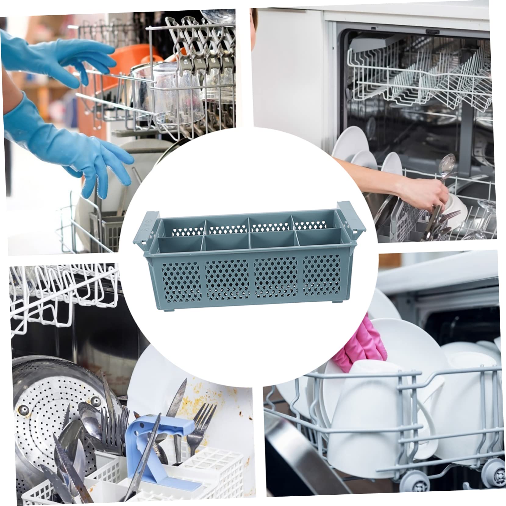 Cesta Plástico 8 de Lavavajillas Compartimentos | Organizador de Cubiertos, Fácil de Llevar, Útil para Guardar Utensilios en Cocina u Oficina