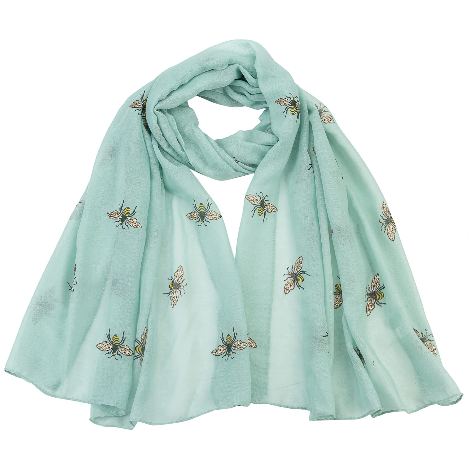London Scarfs Women's Glitter Bumble Bee Print Ladies Scarf Lightweight Fashion Wrap (Mint)
