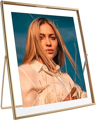 Marco flotante dorado, 10 x 12 pulgadas, vertical, para fotos de 8.5 x 11, 8 x 10, 7 x 9, marco de fotos de estante de mesa, elegante para