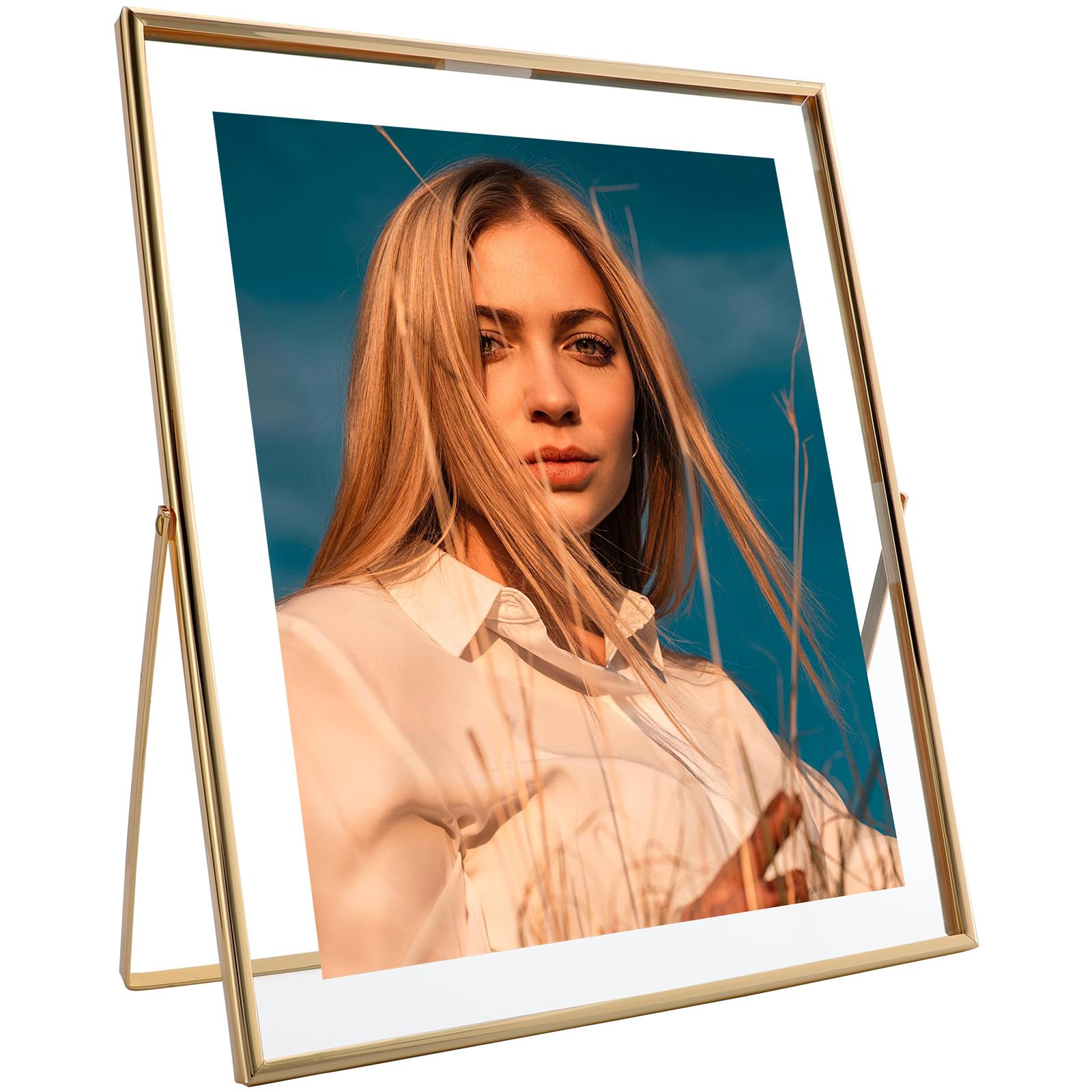 AhaGo Gold Floating Picture Frame, 10x12 Inches, For Photo 9x11, 8x10, 7x9, Classy For Wedding, Anniversary, Birthday, Home or Office Decoration