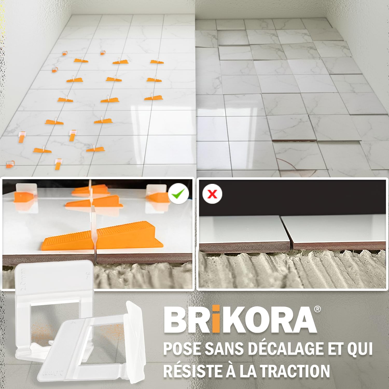 500 Croisillon Autonivelant 1.5 mm pour carrelage qualité premium - Croisillons kit joint carrelage - Cale carrelage autonivelante Outil niveau pose salle de bain sol Correcteur nivellement