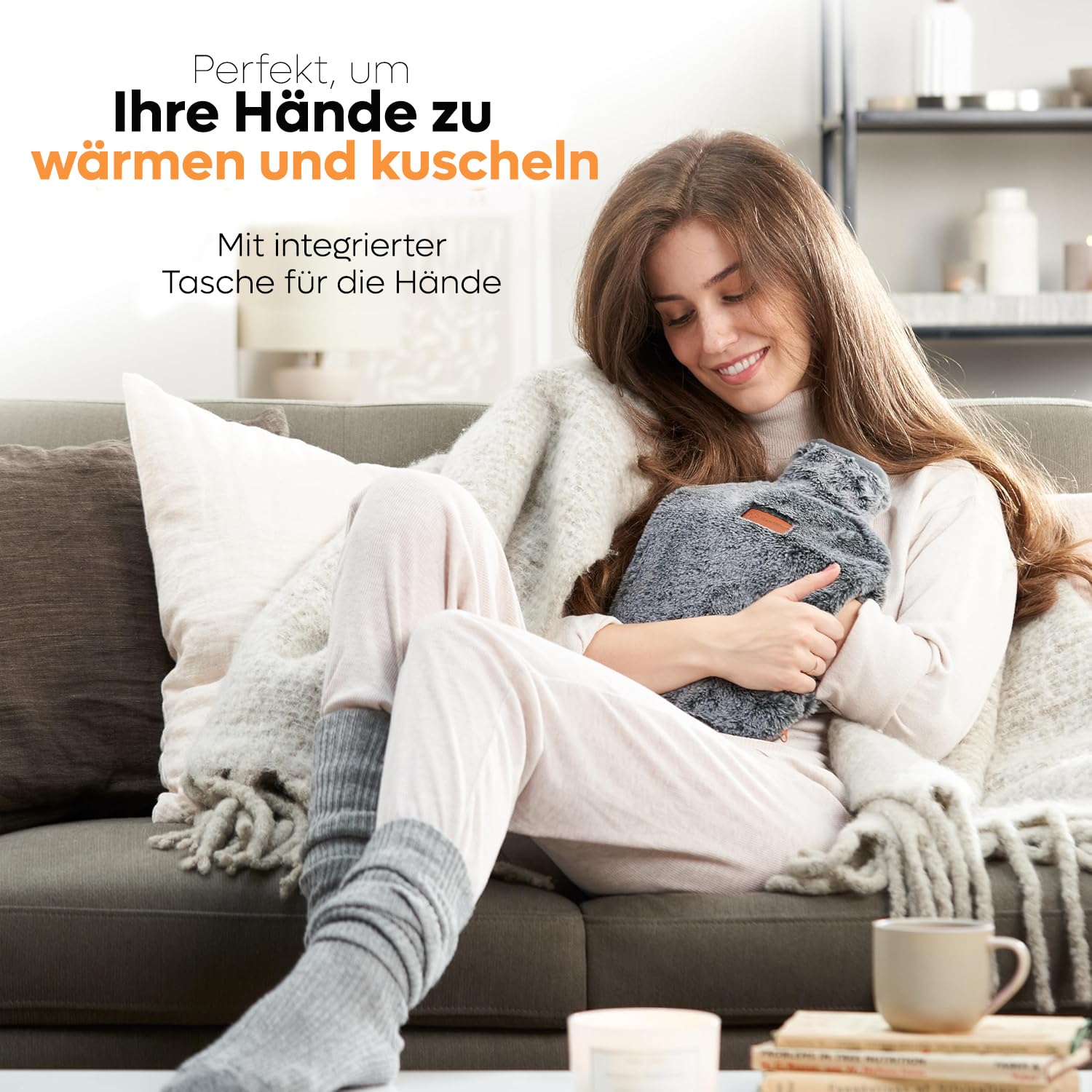 Wärmflasche mit Bezug (2 Liter) 2-seitige Wärmeflasche für Erwachsene mit weicher Tasche auslaufsicher Naturkautschuk Geschenk für Frauen – Schmerzlinderung bei Regelschmerzen und Magenkrämpfen