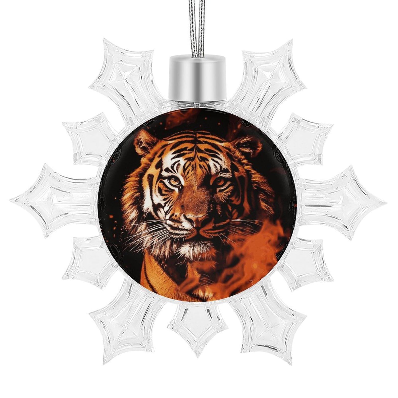 Tiger in Fire Snowflake Ornaments Cute Snowflake Pendant Exquisite Christmas Tree Ornaments for Christmas Weddings New Year Birthday Holiday Celebration