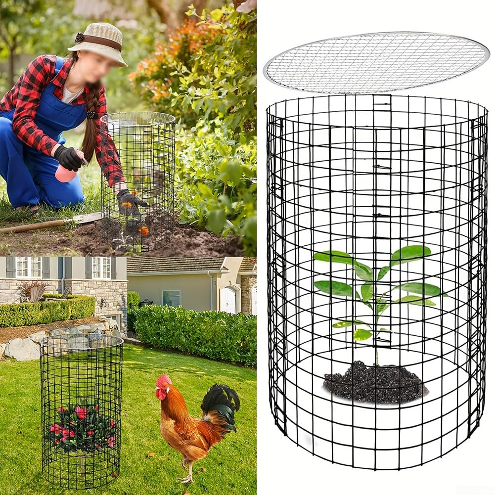 Gabbia da giardino rotonda in metallo, 42,8 x 33 cm, con picchetti per esterni, protezione per fiori e ortaggi (B)