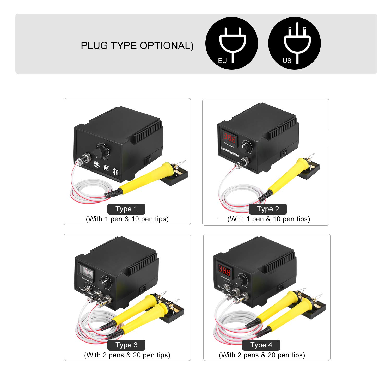 Kit de pirografía,YIWENG 60W 110V-240V 16PCS Kit de herramientas de quema de leña para madera Ajustable 0 ℃ -800 ℃ Juego de máquina de pluma de pirograbado para quemador de madera Soldador eléctrico c