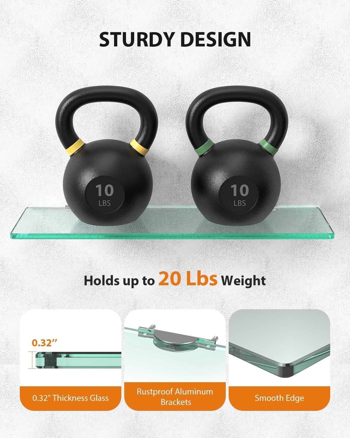 No-Drill Bathroom Shelf, Glass Floating Shelves, Shampoo Shelf, 2 Tiers Wall Mounted Wall Shelves for LivingRoom/Bedroom/Kitchen/Office(Clear)