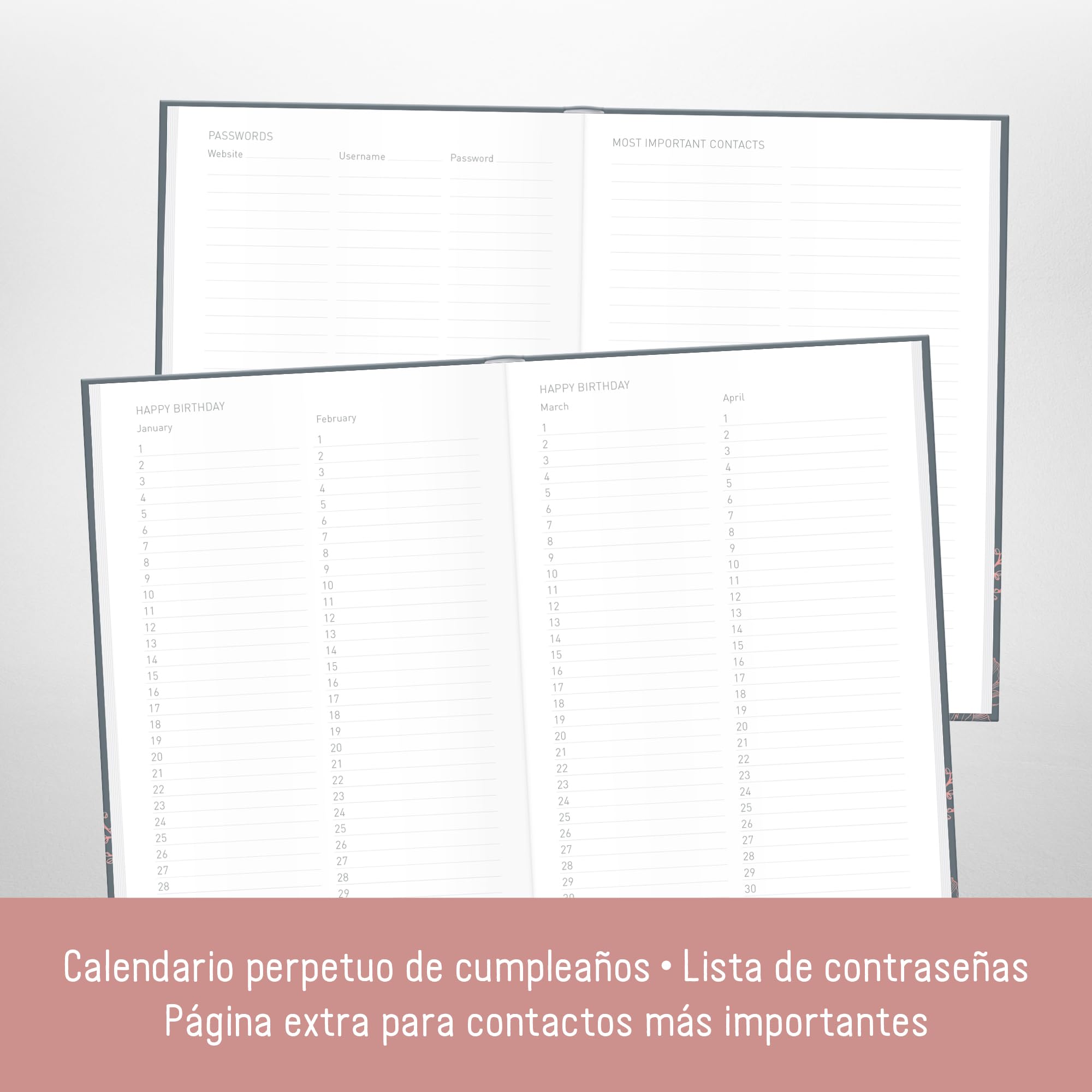 paper&you® Agenda A5 con índice A-Z [Poppy] para contactos, cumpleaños y contraseñas - sostenible y respetuosa con el clima