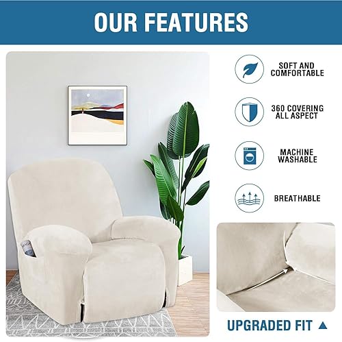 Miniatura 4 de H.VERSAILTEX Fundas elásticas para silla reclinable, funda para muebles de sofá, 1 pieza, moderna de terciopelo rico y afelpado, protector elegante