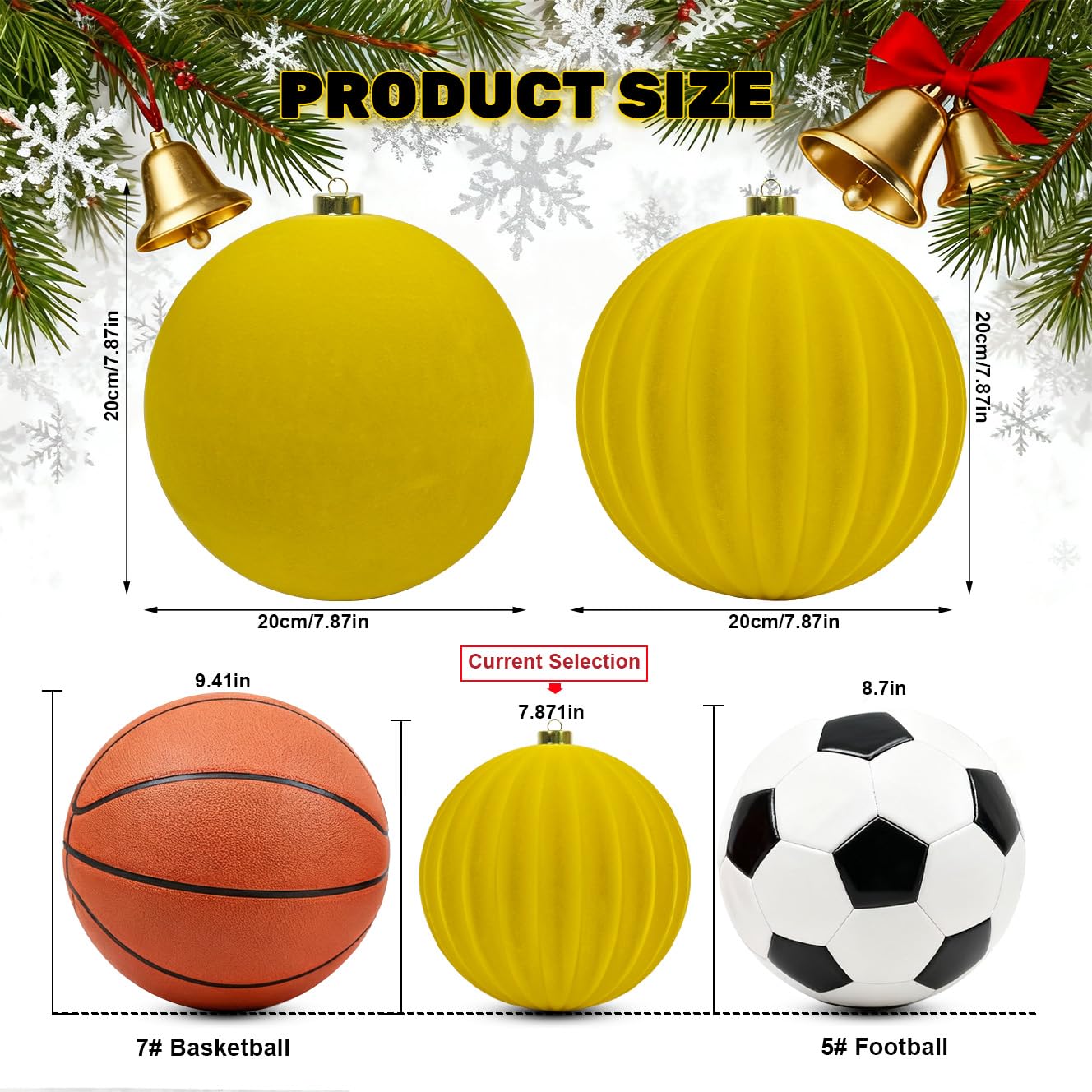 LANGXUN 2 palline di Natale extra large in velluto da 20 cm, infrangibili, da appendere, decorazioni per albero di Natale, vacanze, matrimoni, decorazioni per la casa (giallo canarino)