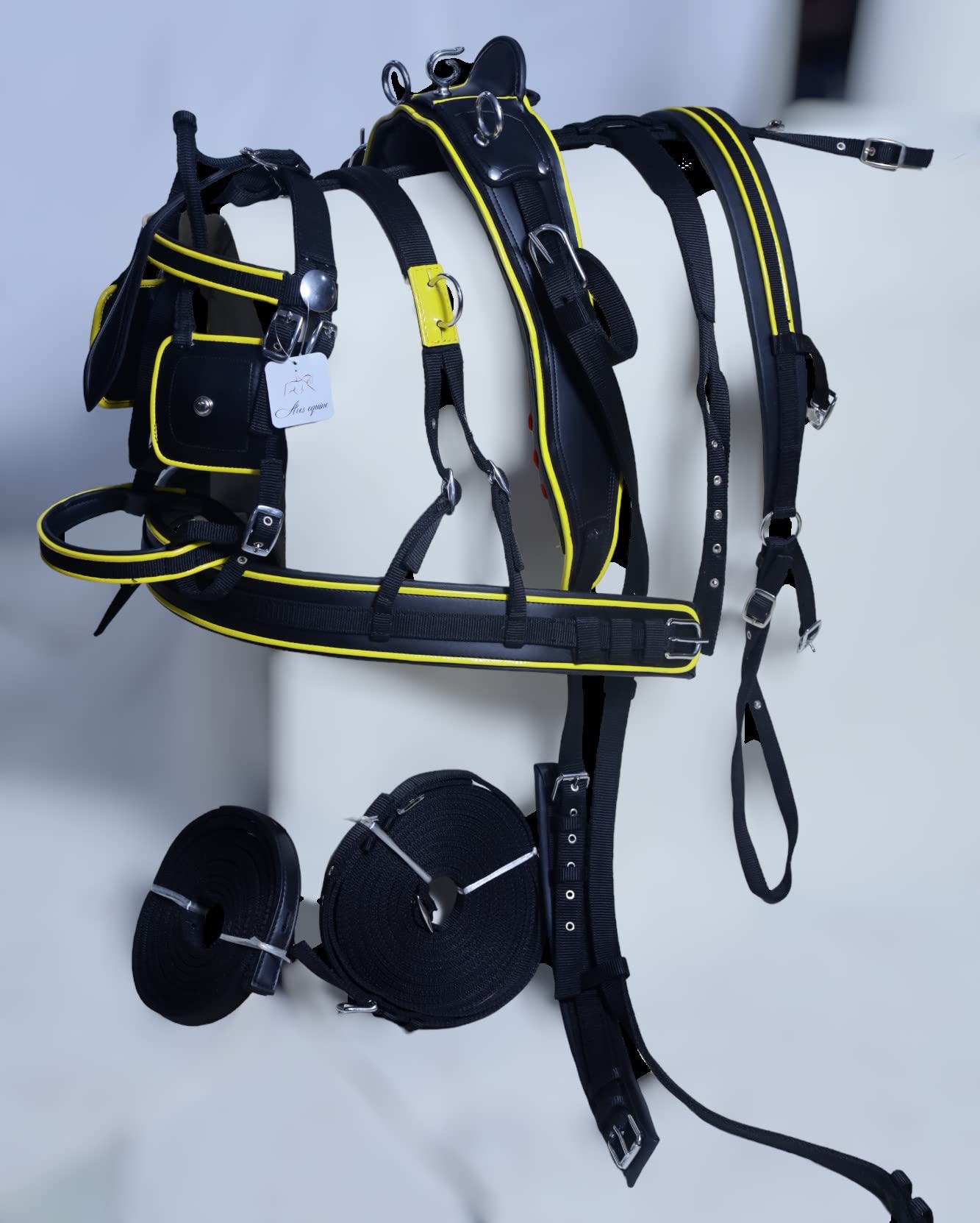 Harnais de conduite en nylon noir et jaune