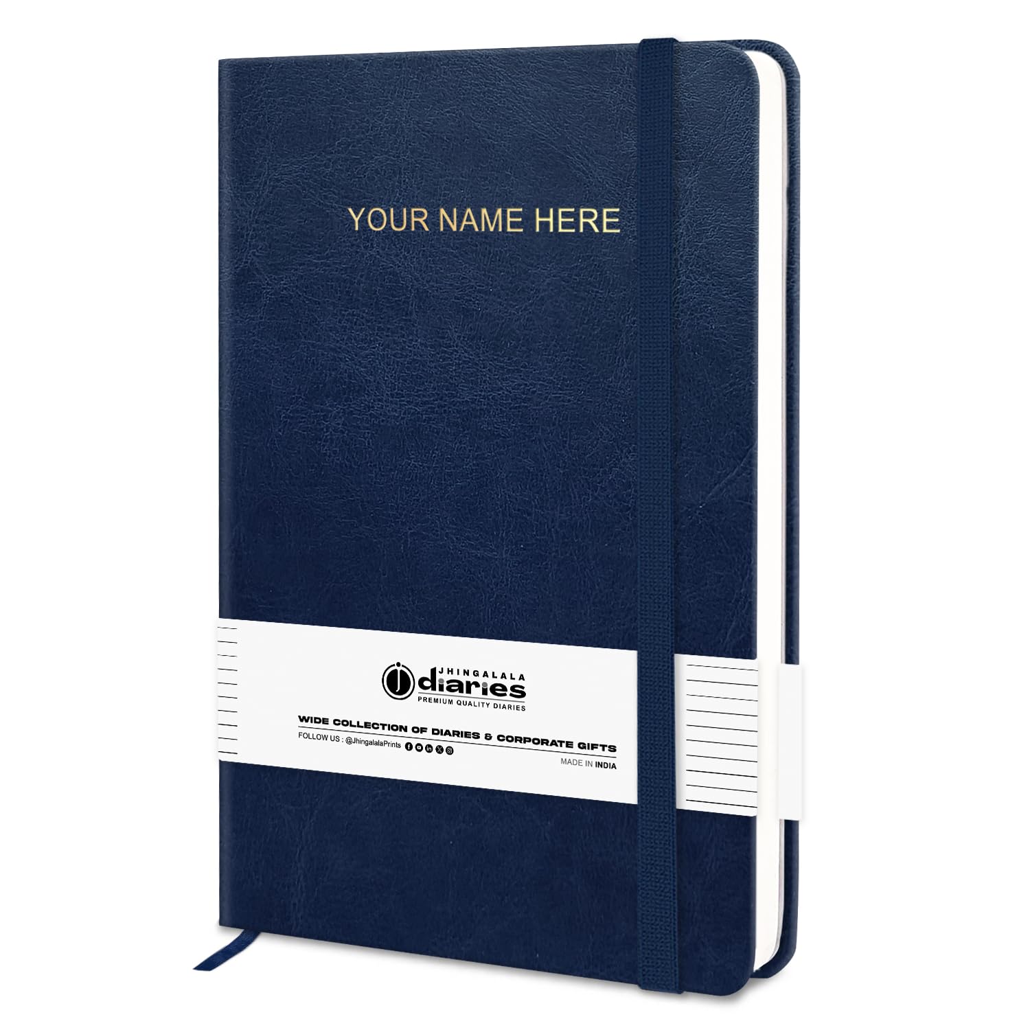 Jhingalala Blue PU Leather Customised Name Printed Notebook Diary with Elastic Lock For Office and Personal Daily Planner I A5 Personalised Journal Diary I 21x14 Cm I Undated 192 Ruled Pages-image-1