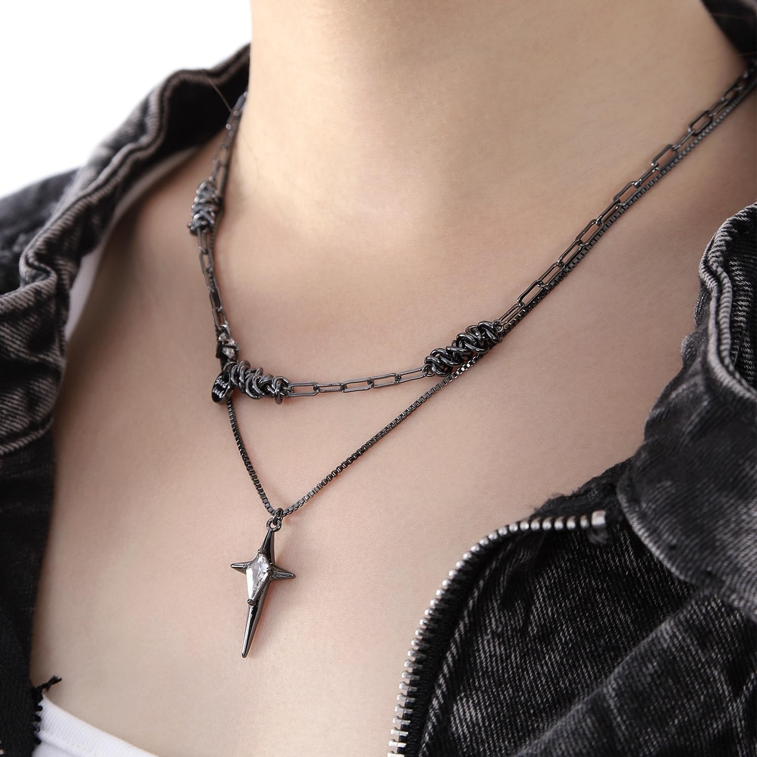 Fashionable cross star necklace spring clavicle chain double layer necklace personality ladies necklace M4225 image 2