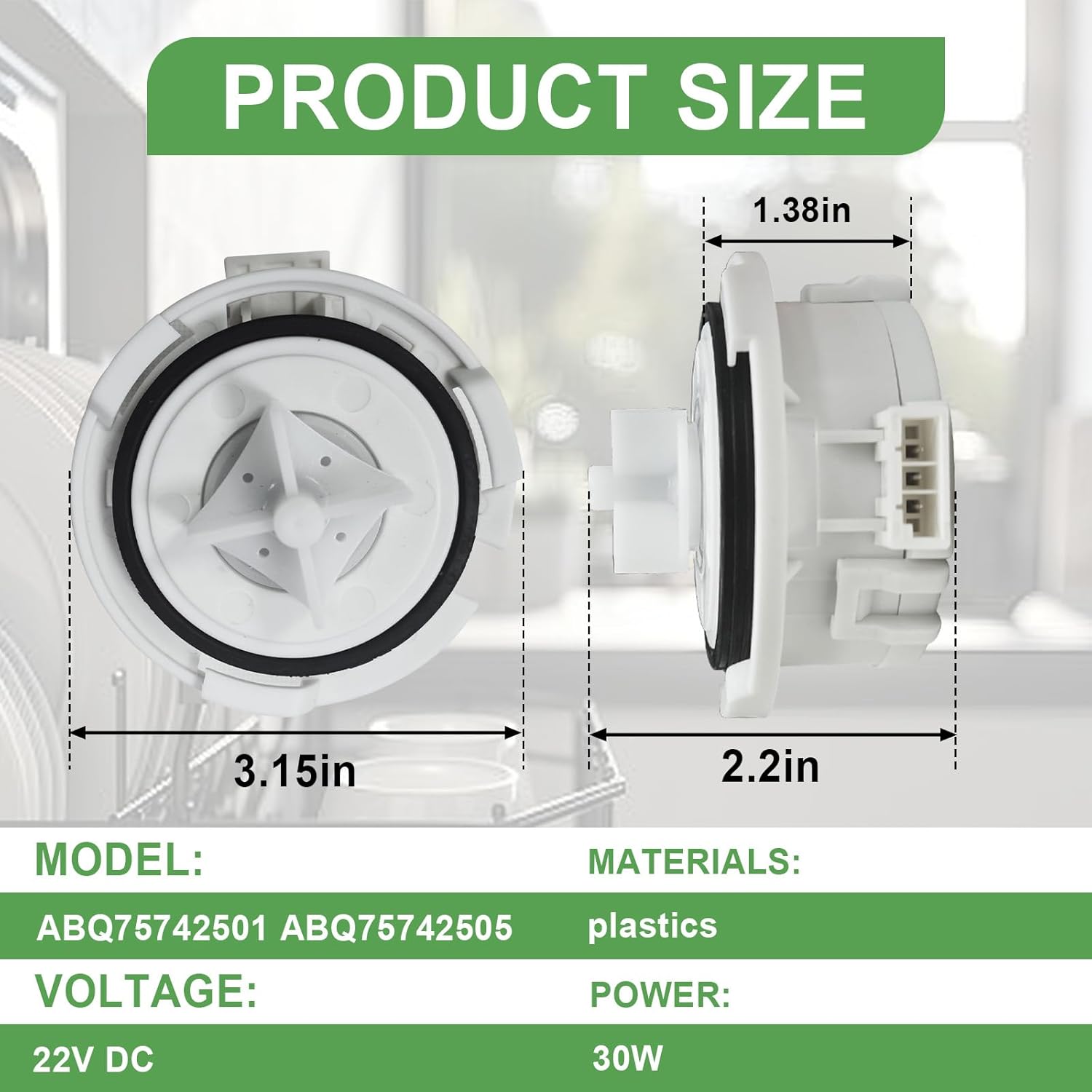 ABQ75742501 Dishwasher Drain Pump Motor Fit for Kenmore LG Dishwasher Drain Pump - Replaces EAU62043401 ABQ75742505 EAU60710802 PS11710287