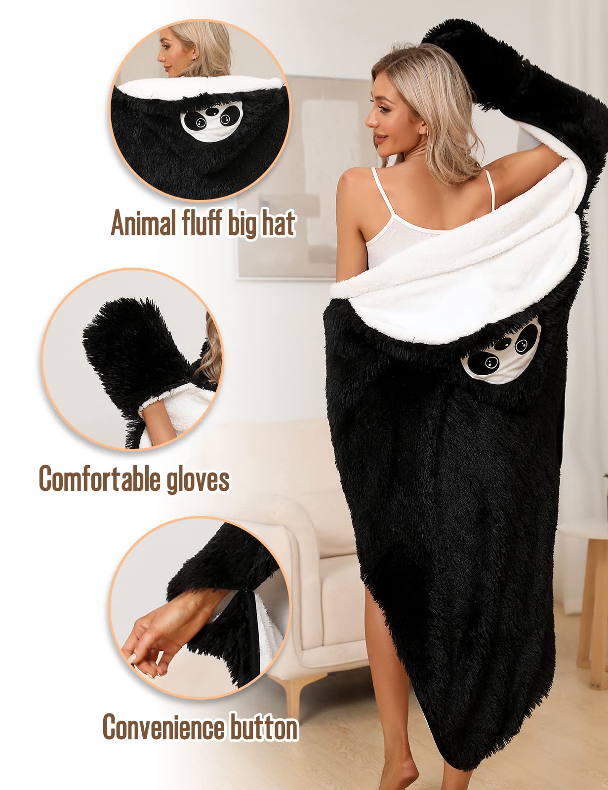 UMIPUBO Coperta indossabile con Cappuccio Oversize Felpe con Cappuccio Donna Confortevole Sherpa in Peluche con Maniche Coperta TV Coperta da Divano Blanket per Uomo, Donna, Adulti