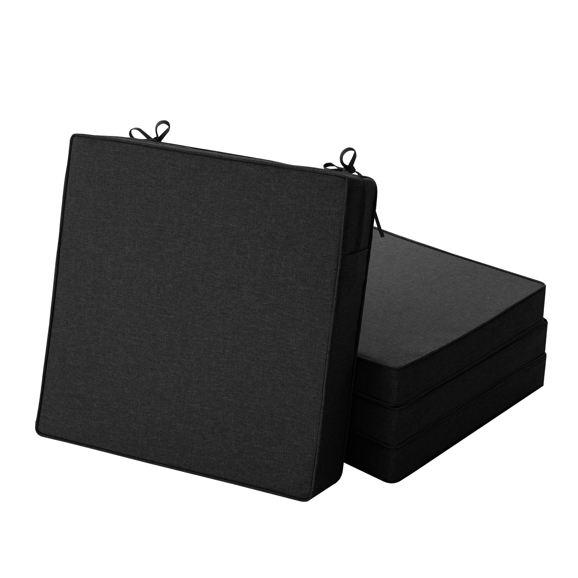 Photo 1 of Fitfree Outdoor Chair Cushions, Water-Resistant & Fade-Resistant, Patio Furniture Square Seat Replacement Chair Pads with Ties Zipper, Removable Cover, Non-Slip Bottom, Set of 4, 19 x 19 Inch, Black