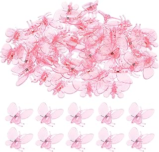 M METERXITY 100-Pack Orchid Clips, Plastic Garden Plant Clips, Butterfly Orchid Clips, Garden Plant Support Clip for Supporting Stems/Vines Grow Upright [Pink]
