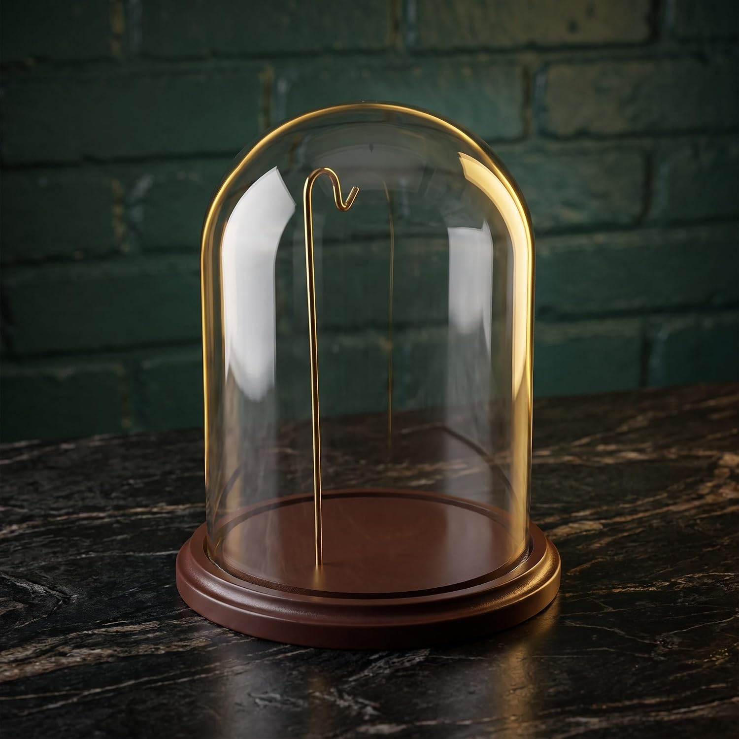 Pocket Watch Display Dome with Hook, Glass Wood Base Stand