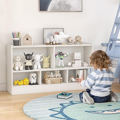 Miniatura 4 de IFANNY Organizador de almacenamiento de juguetes, estantería para niños de 2 niveles, estanterías para niños de 5 cubos, armarios y estantes,