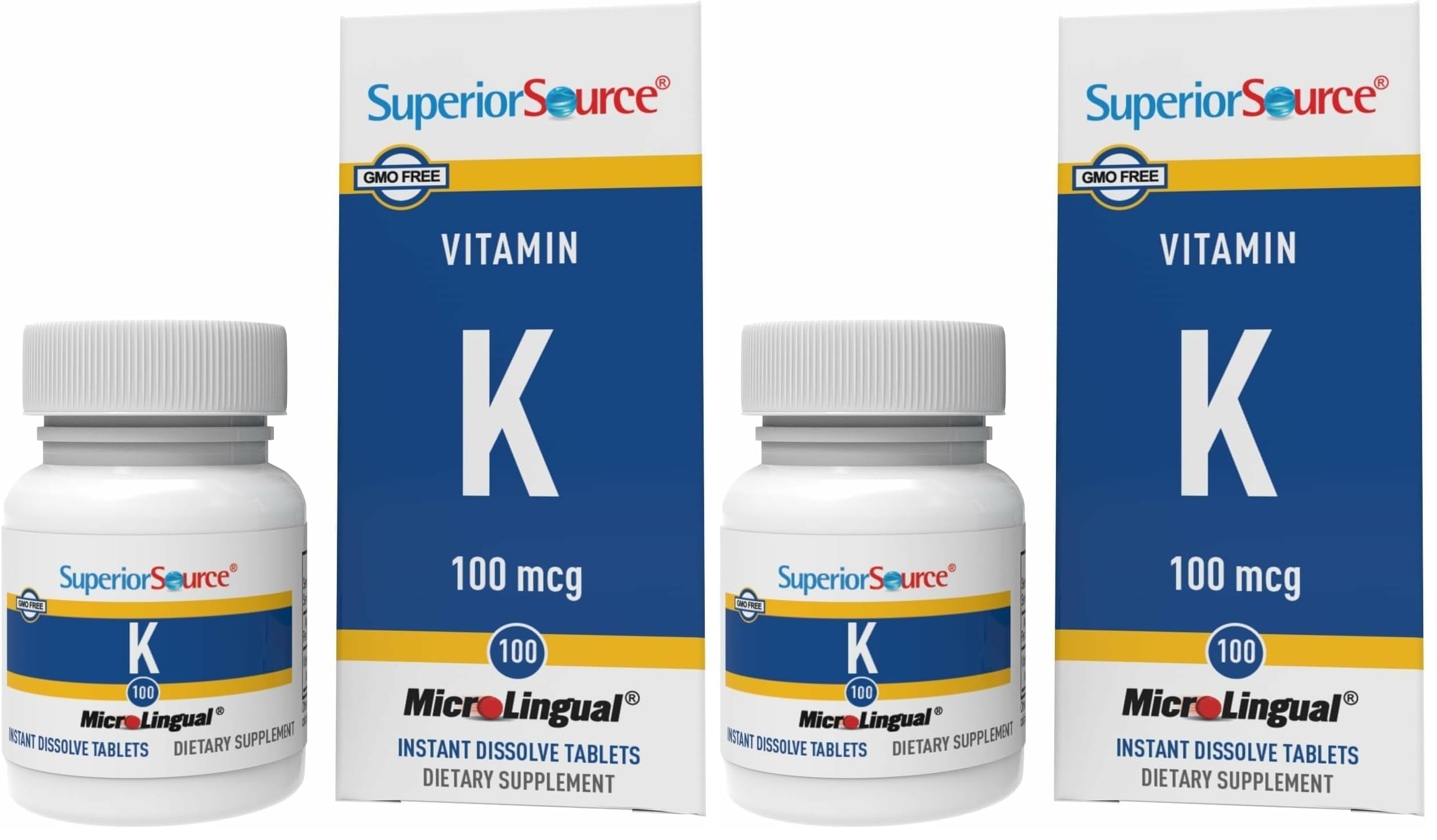 Superior Source Vitamin K 100 mcg - Bone Strength &amp; Health Support Supplement - Vitamin K Supplement Aids Blood Health &amp; Calcium Absorption - 30 Sublingual Dissolving Tablets (Pack of 2)