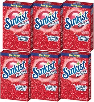 Sunkist Singles-To-Go Drink Mix, Strawberry, Non-Carbonated, Low-Calorie, Zero Sugar, 6 CT in each box (Pack of 6)