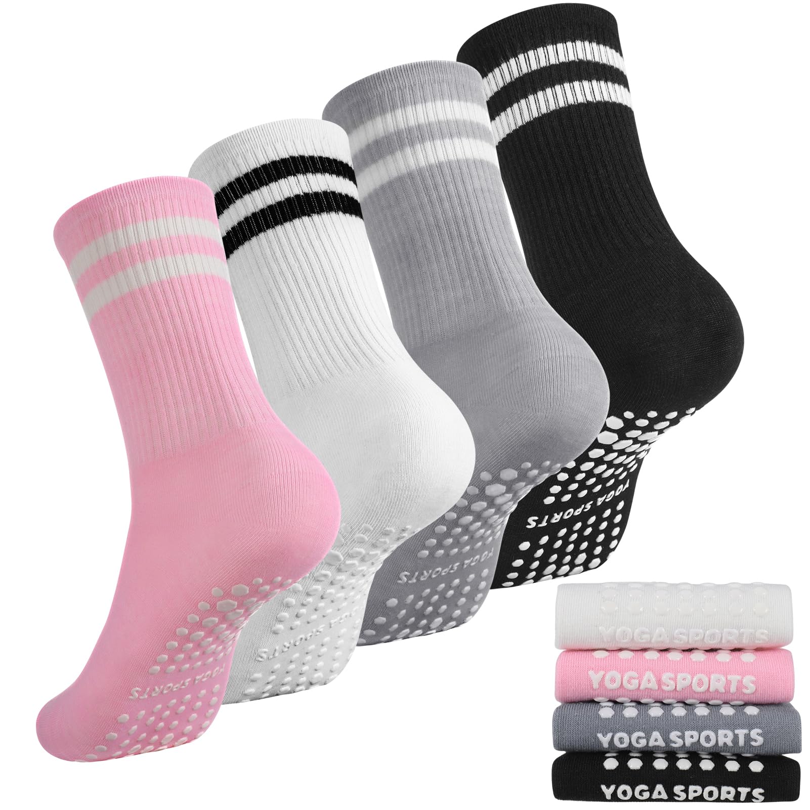 PUTUO Yoga Pilates Sokken voor Dames: Katoen Antislip Sokken voor Pilates Barre Balletdans - Dames Antislip Sokken Sportsokken Yoga Sokken Maat 37-42 Grijs Zwart 2 paar