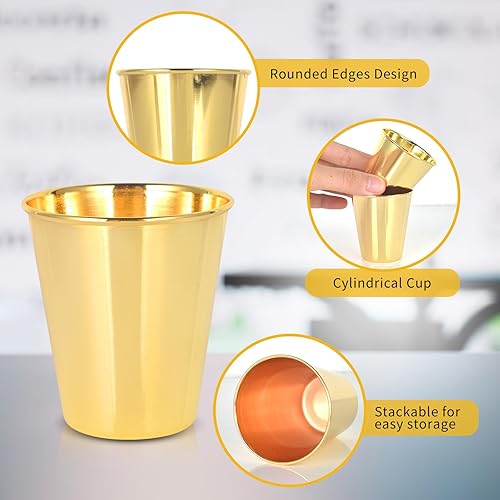 Miniatura 3 de WANGDEFA 10 vasos de chupito dorados de 2 onzas a granel, divertidos vasos de chupito de acero inoxidable para boda, padrinos de boda, vasos de