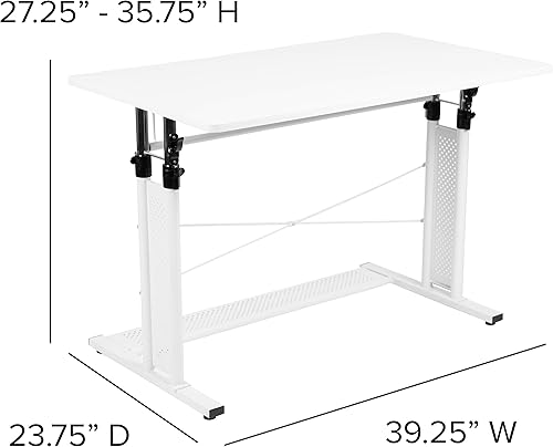 Miniatura 3 de Flash Furniture Fairway - Escritorio de oficina en casa, altura ajustable (27.25-35.75 pulgadas de alto), color blanco