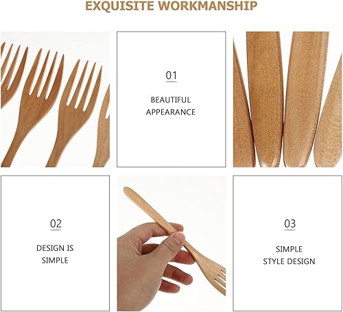 Miniatura 9 de Hemoton Tenedor de madera japonés para pastelería, tenedores para servir, tenedores de cubiertos, tenedores de madera para cocinar tortas, tenedores