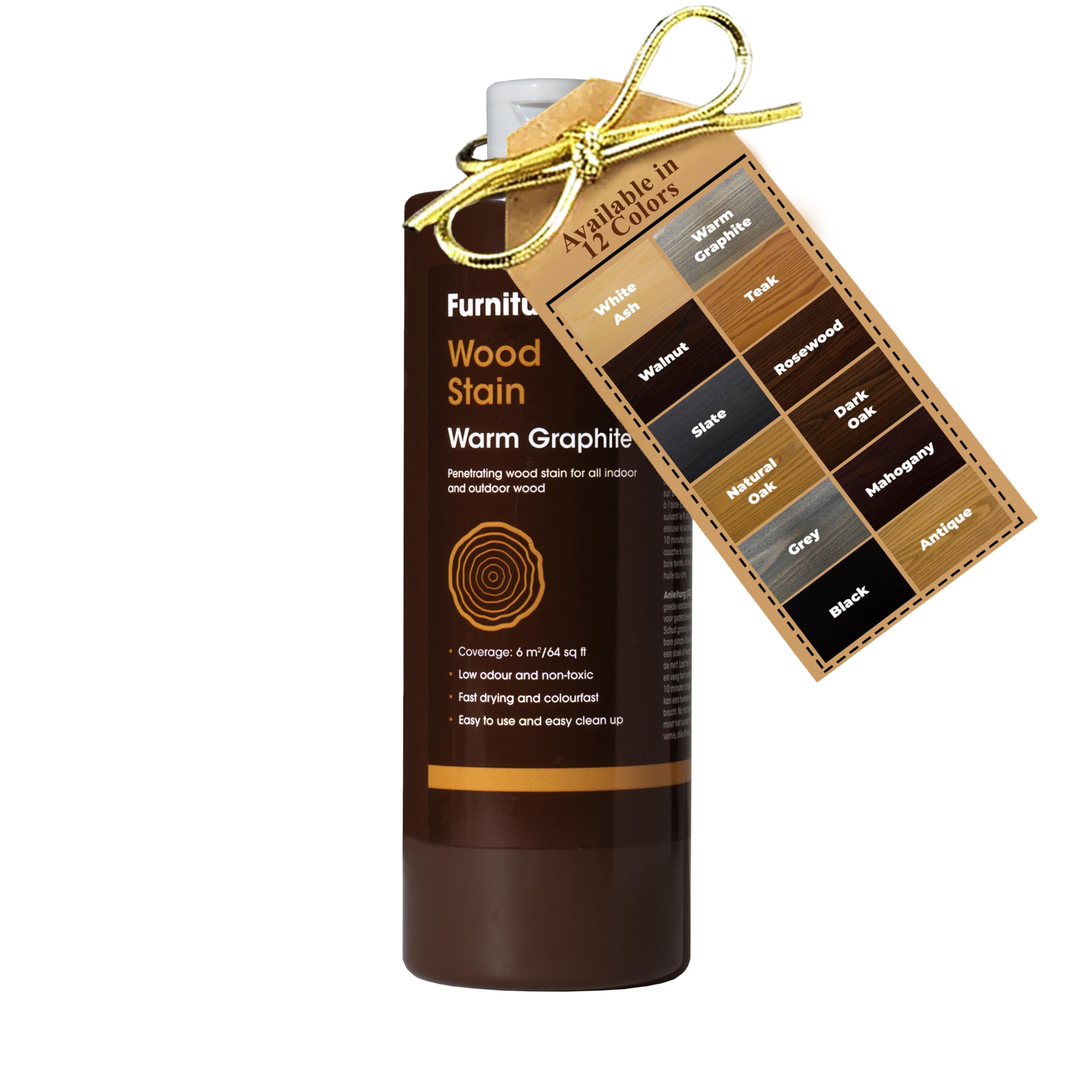 Furniture Clinic Wood Stain (Warm Graphite) – Fast Drying, Highly Concentrated, and Easy-to-Apply Wood Stain for All Indoor & Outdoor Wood – Water Based & Non-Toxic – 500ml