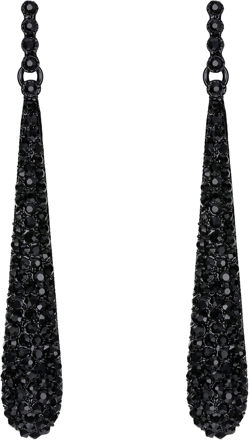 BriLove Wedding Bridal Elegant Crystal Beaded Teardrop Long Dangle Earrings for Women