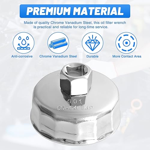 Miniatura 2 de Llave de filtro de aceite de 2.520-2.559 in Herramienta de extracción de filtro de aceite de 14 flautas compatible con Wix 57356, 15400-PLM-A02