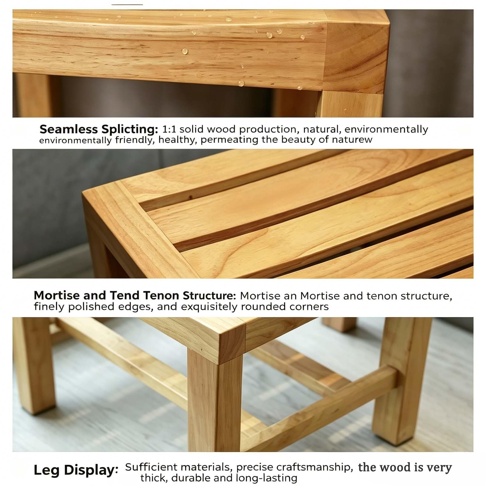 Taburete Ducha, Impermeable banqueta baño，Madera Maciza Antideslizante, Ancianos sillas para la Ducha para hoteles, saunas, spas, Personas Mayores