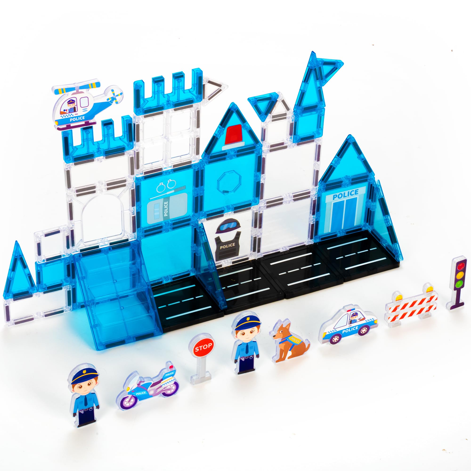 Amazon.com: cossy Magnetic Tiles Police Set, Magnet Tiles with