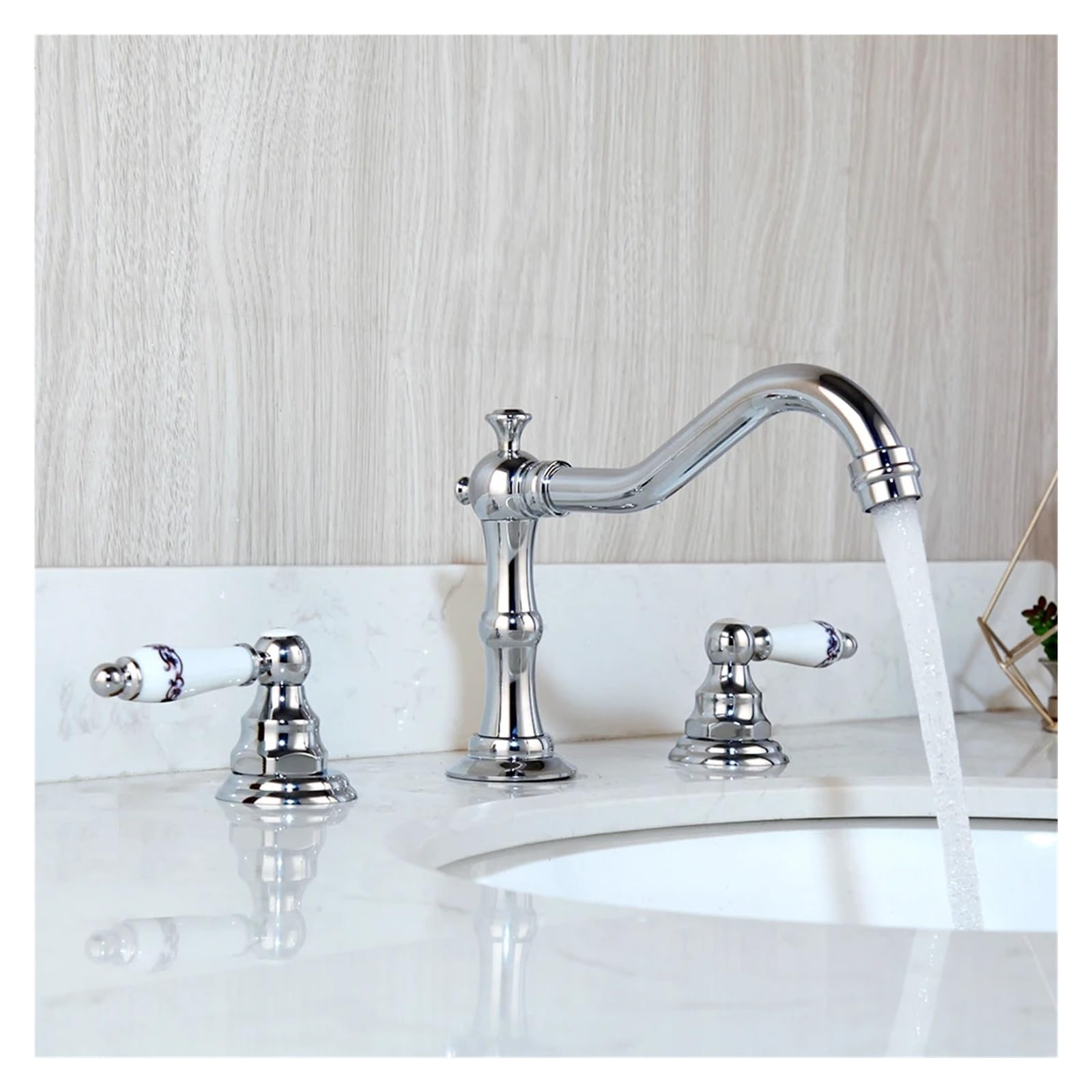 Robinet de lavabo chic 3 pièces laiton chromé monté sur le pont