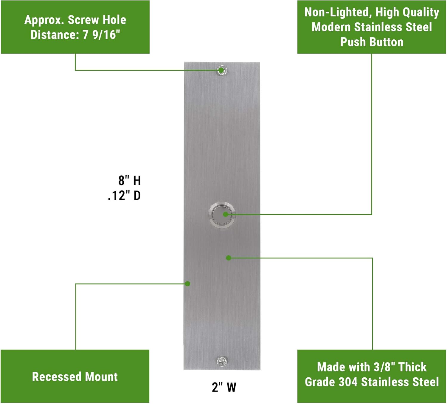Waterwood Large Rectangle Stainless Steel Doorbell - Wired High Quality Modern Push Button