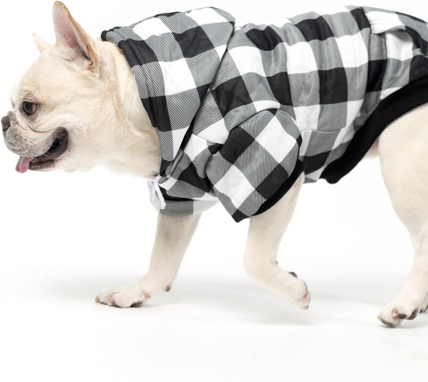 Plaid Dog Hoodie for Small Medium Large Dogs - Pet Clothes Sweater with Hat and Pocket for Cold Weather Winter, Warm Soft Hooded Sweatshirt Coat Outfit for Puppy Cats Girls Boys White L