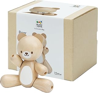 PlanToys® Wooden Bear Grasping Montessori Toy | Eco-Friendly Educational Toy for Motor Skill Development, Coordination & Auditory Learning
