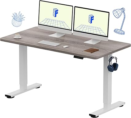 FLEXISPOT EN1 One-Piece Standing Desk 55 x 28 Inches Stand Up Desk Workstation Home Office Computer (White Frame + Gray Wood Top, 2 Packages)