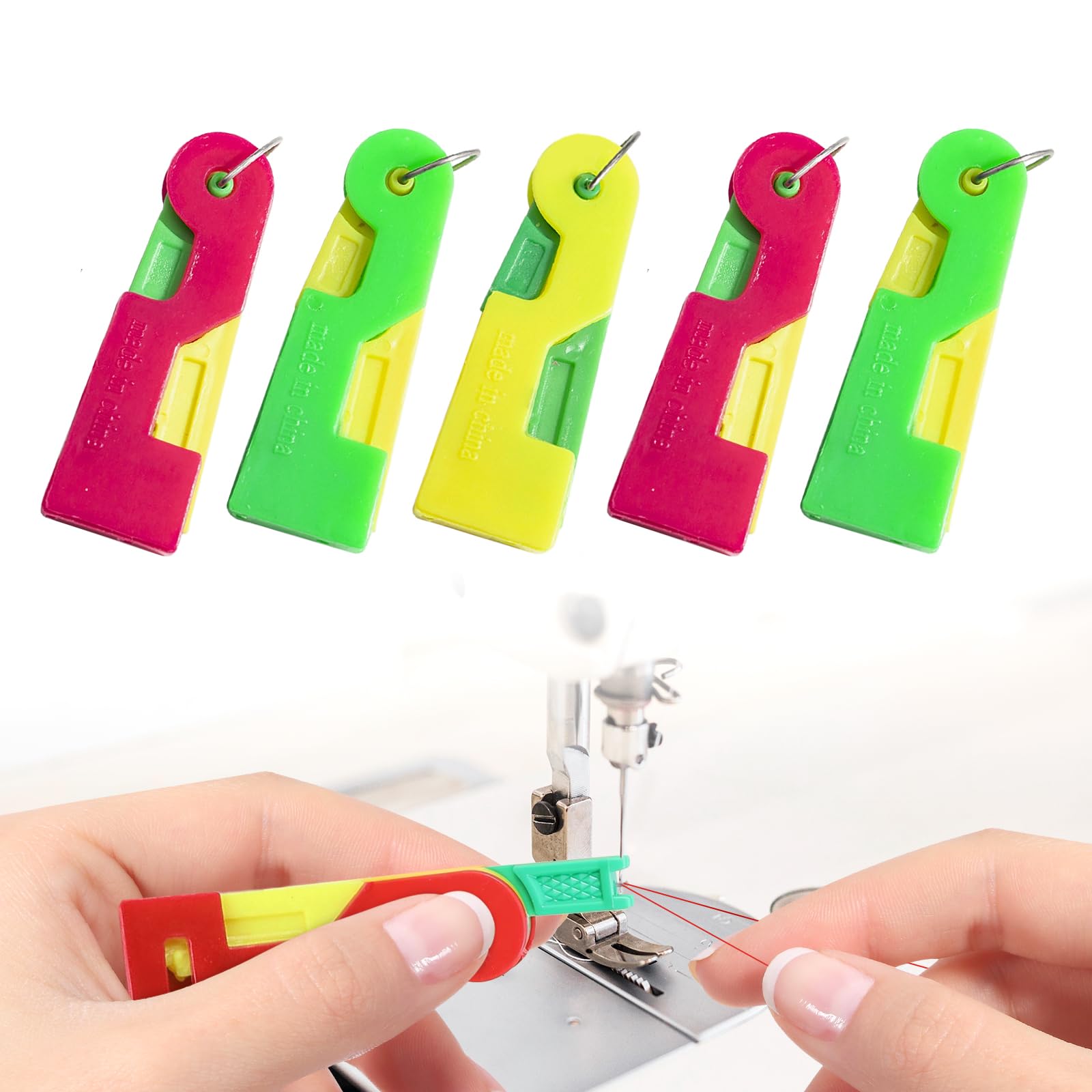 Automatic Threading Aid Needle Threader, 2024 New Upgraded Automatic Needle Threader Needle Threaders Needle Threaders for Hand Sewing DIY Embroidery Cross Stitch Craft, Random Colour (5 pcs)