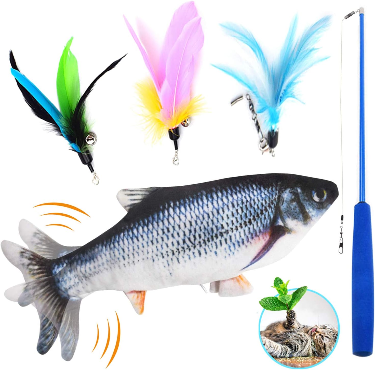 N-A Cat Fish Toy,Cat Feather Wand Toy,Dancing Fish Cat Toy, Realistic Plush Simulation Interactive Cat Toys for Indoor Cats, Electric…