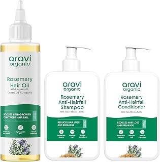 Aravi Organic Rosemary Hair Care Combo Lavender Hair Oil + Rosemary Shampoo + Conditioner