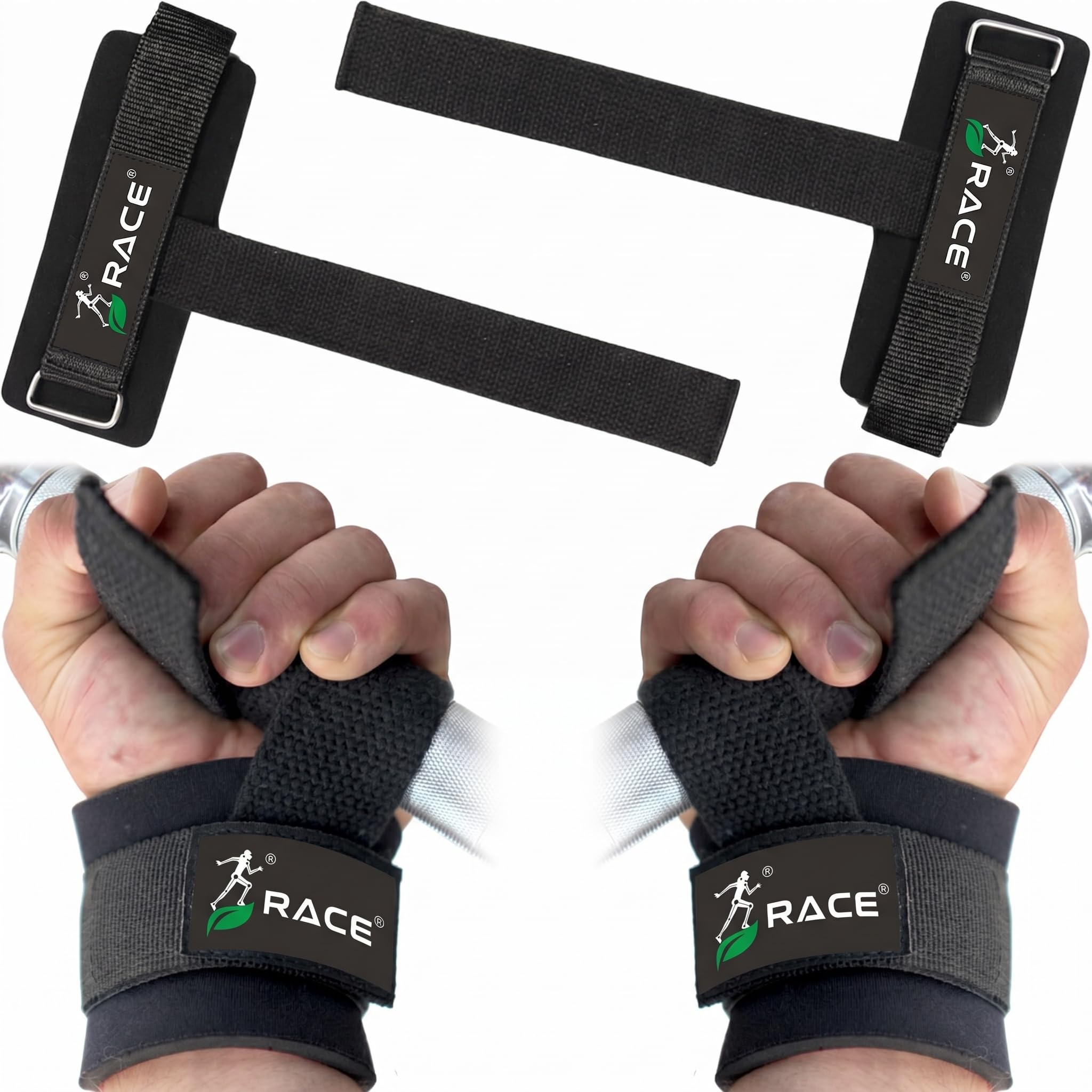 RACE Deadlift Weight lifting Wrist Straps For Gym Hand Grips Band Support With Soft Cushioned Padding And Long Straps, For Max Grip And Barbell Stability-image-36